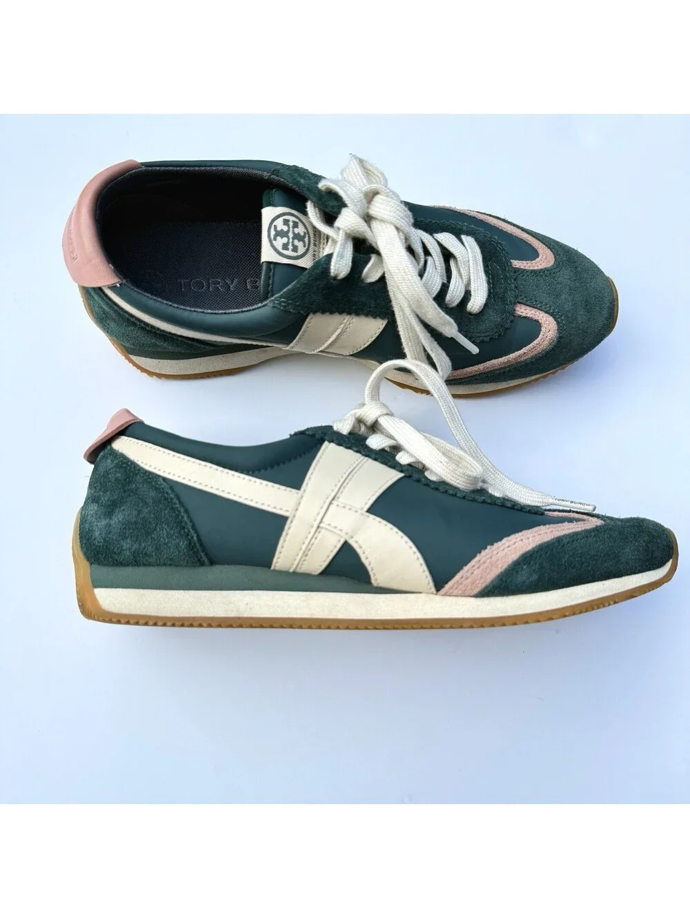 Tory Burch Hank Sneaker In Bottle Green/Pink Size 8M